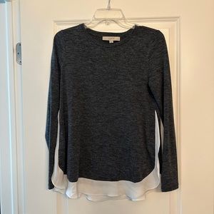 LOFT Knit Top with Crepe Trim